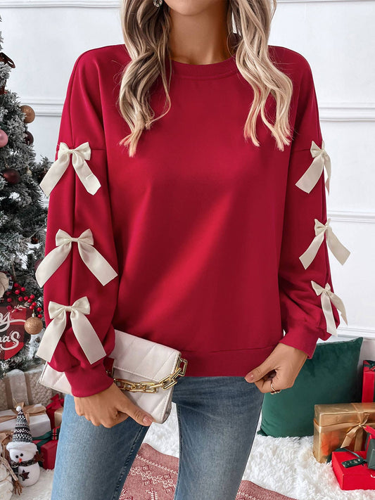 Valentine's Day Crew Neck Bow Red Sweatshirt