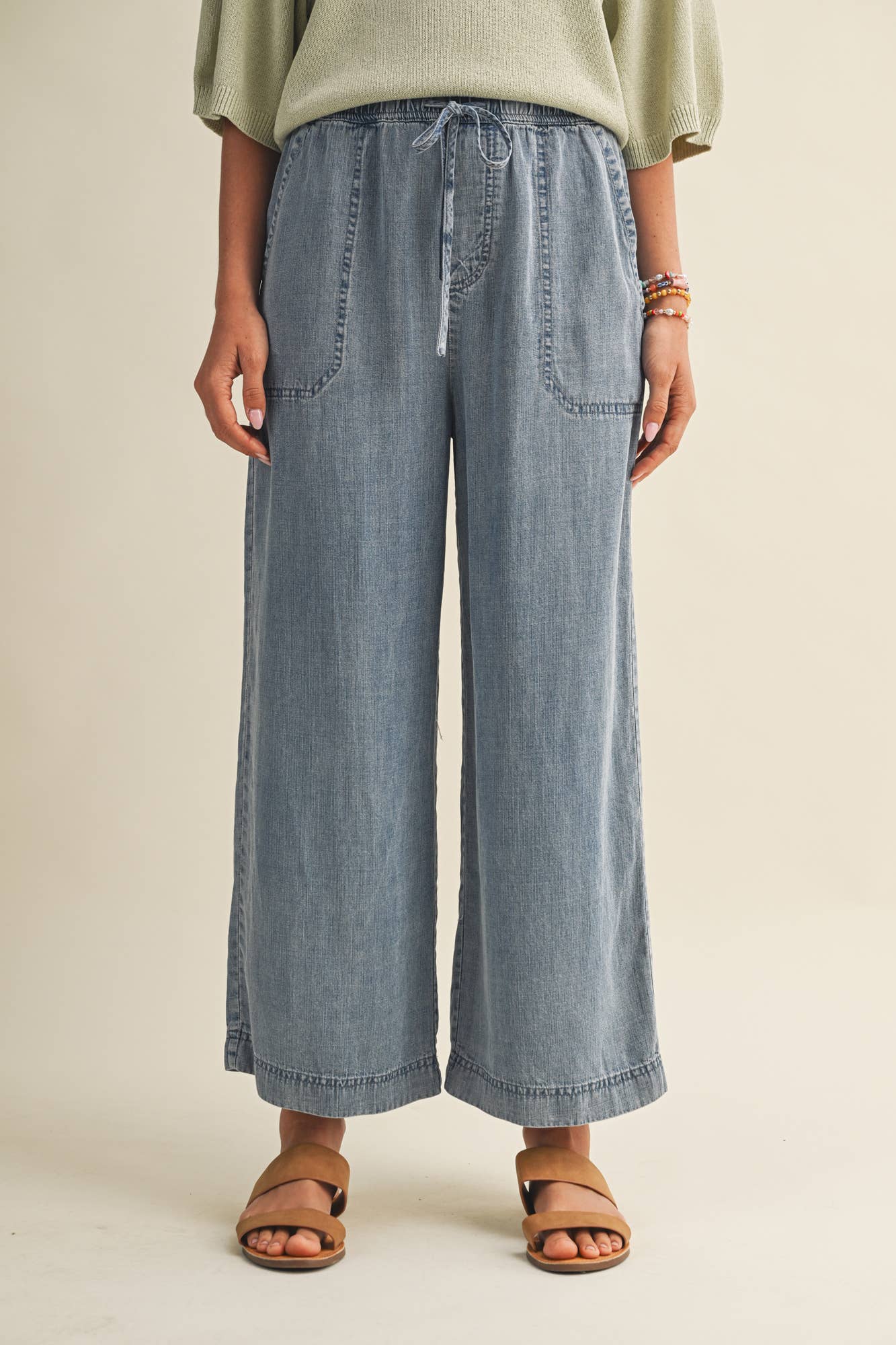 Drawstring Waist Patch Pocket Pants