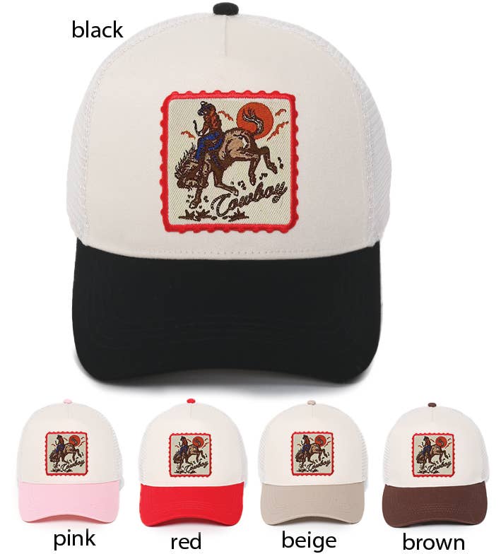 Western COWBOY Embroidery Patch Two Tone Mesh Back Cap