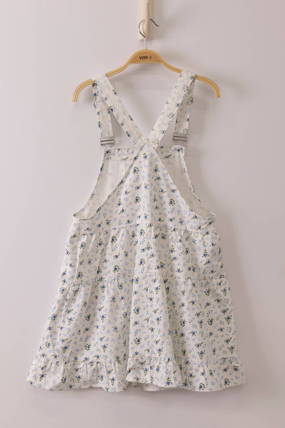 Lace Detail Floral Printed Overall Mini Dress