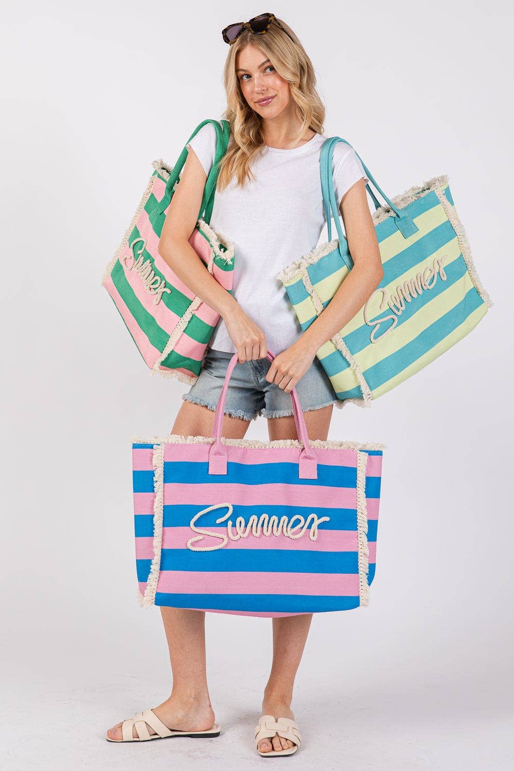 Summer Fringe Striped Tote Bag