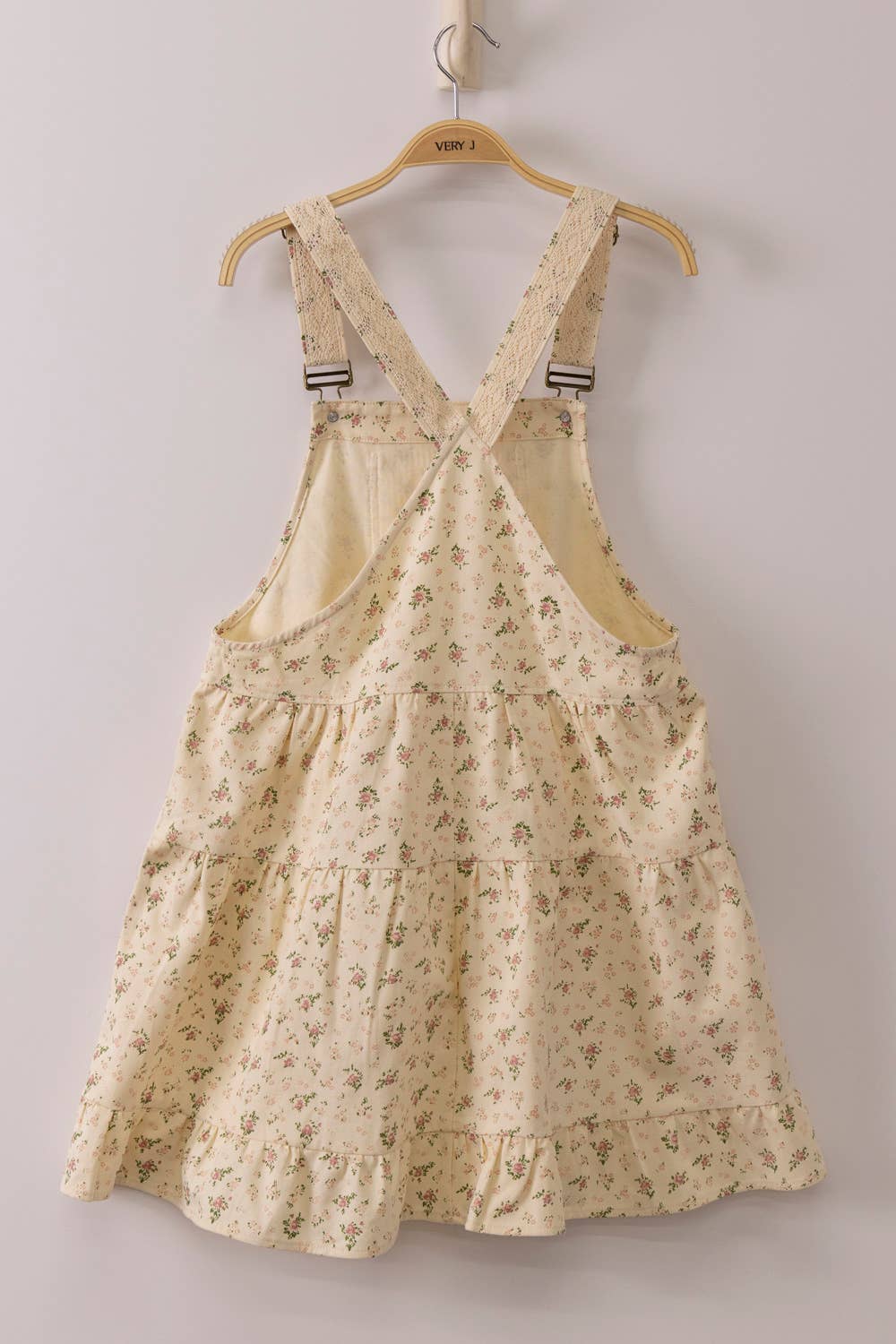 Lace Detail Floral Printed Overall Mini Dress