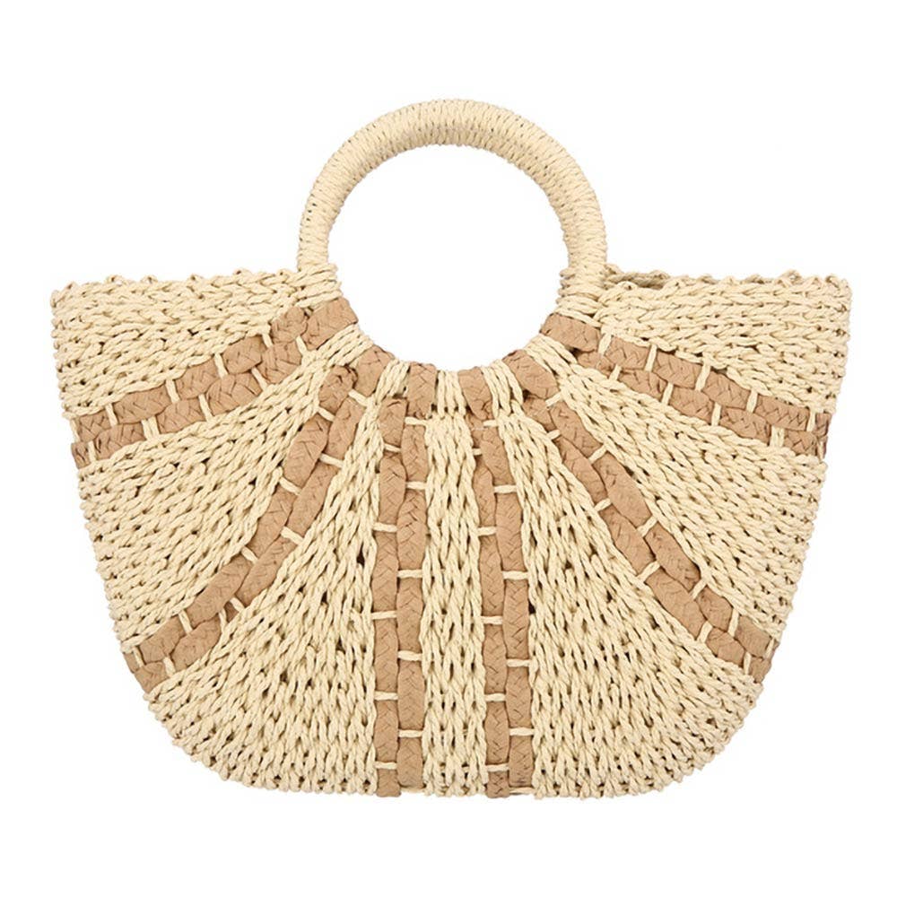 Round Top Handle Woven Tote Bag