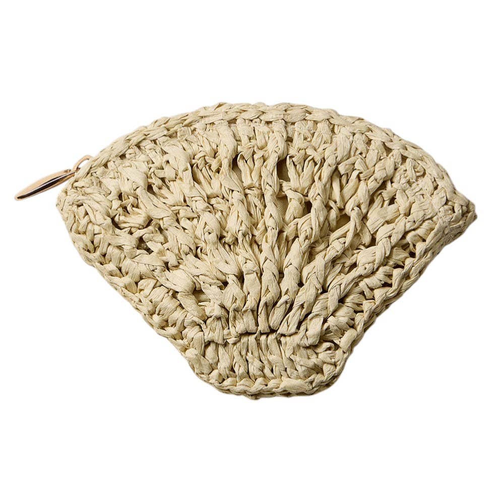 Shell Shaped Raffia Pouch Bag