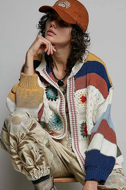 Handmade Patchwork Striped Chenille Sweater