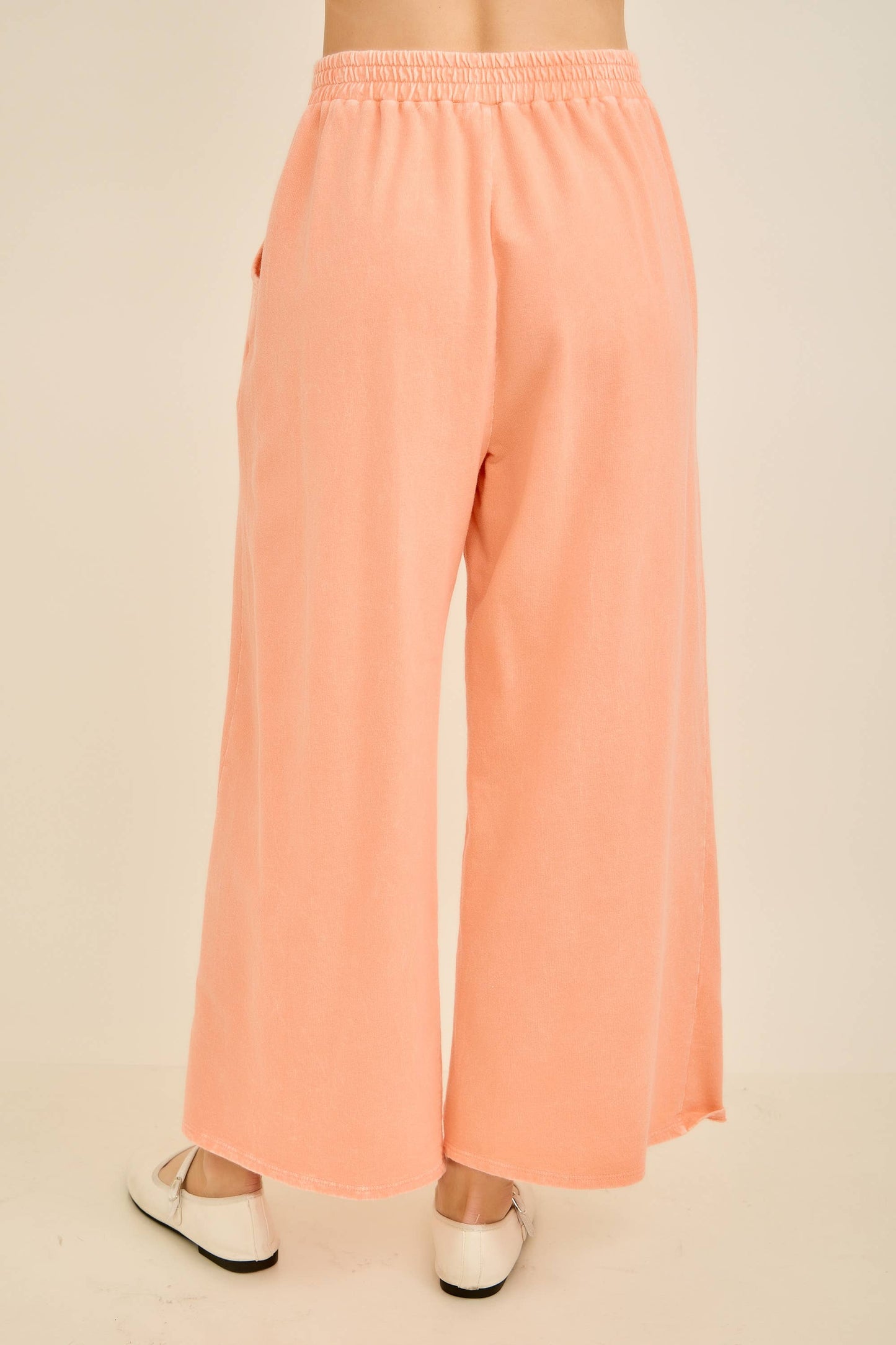 Mineral Washed Cute Bow trim Slit Pants