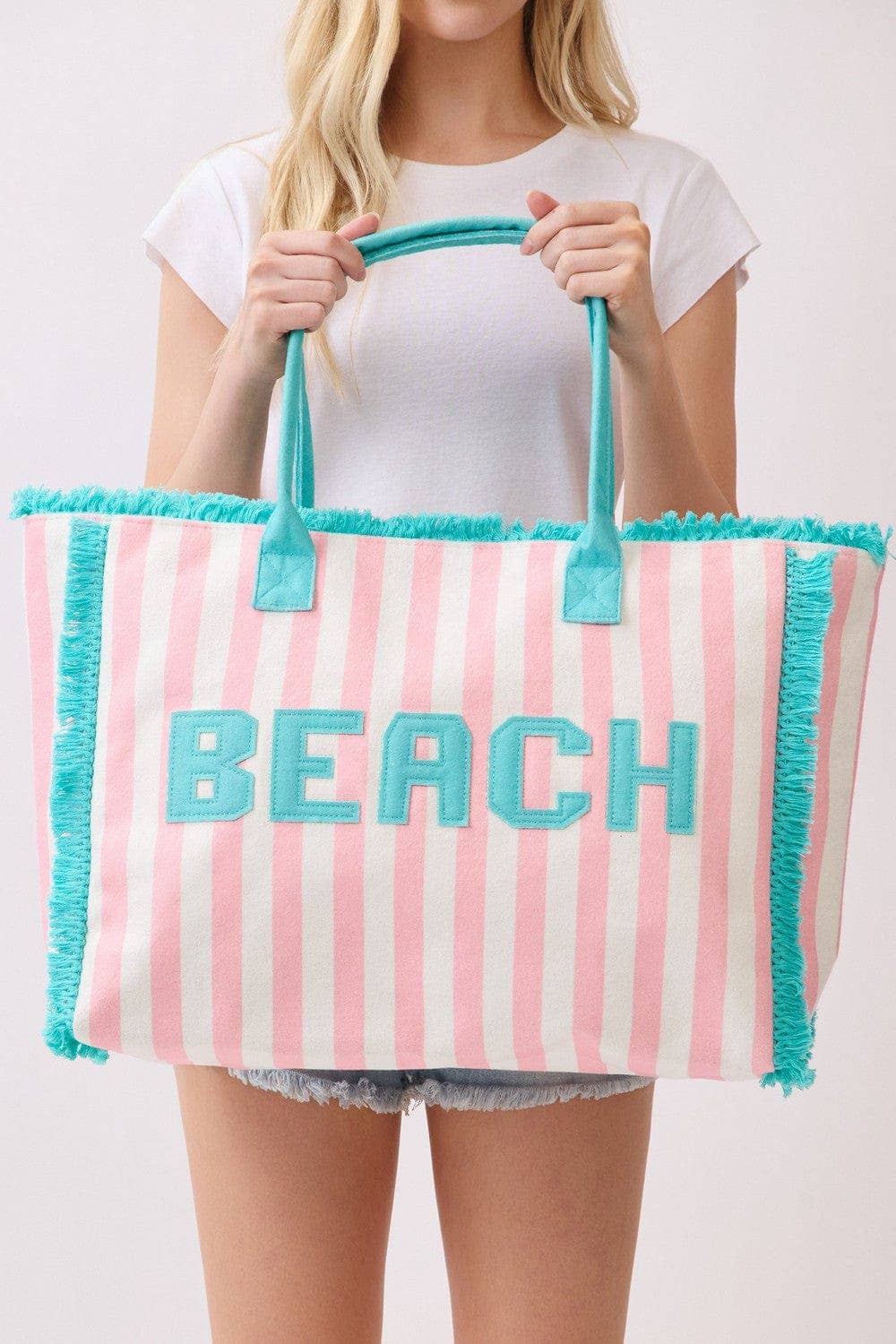Striped Terry Cloth Beach Tote Bag