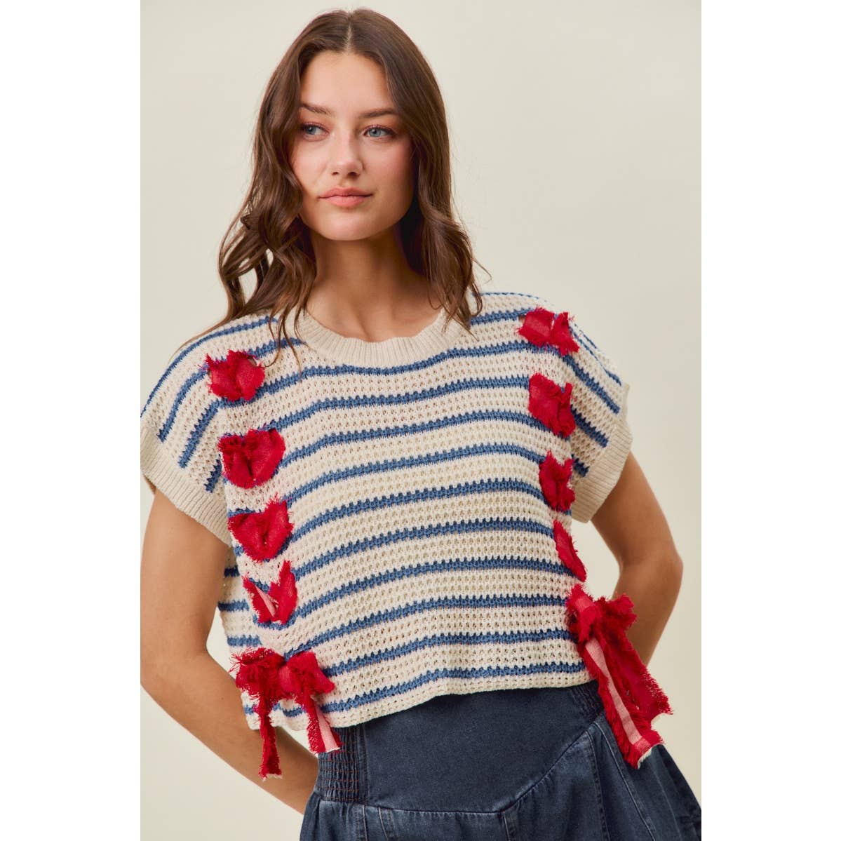 STRIPE RIBBON DETAIL SWEATER VEST