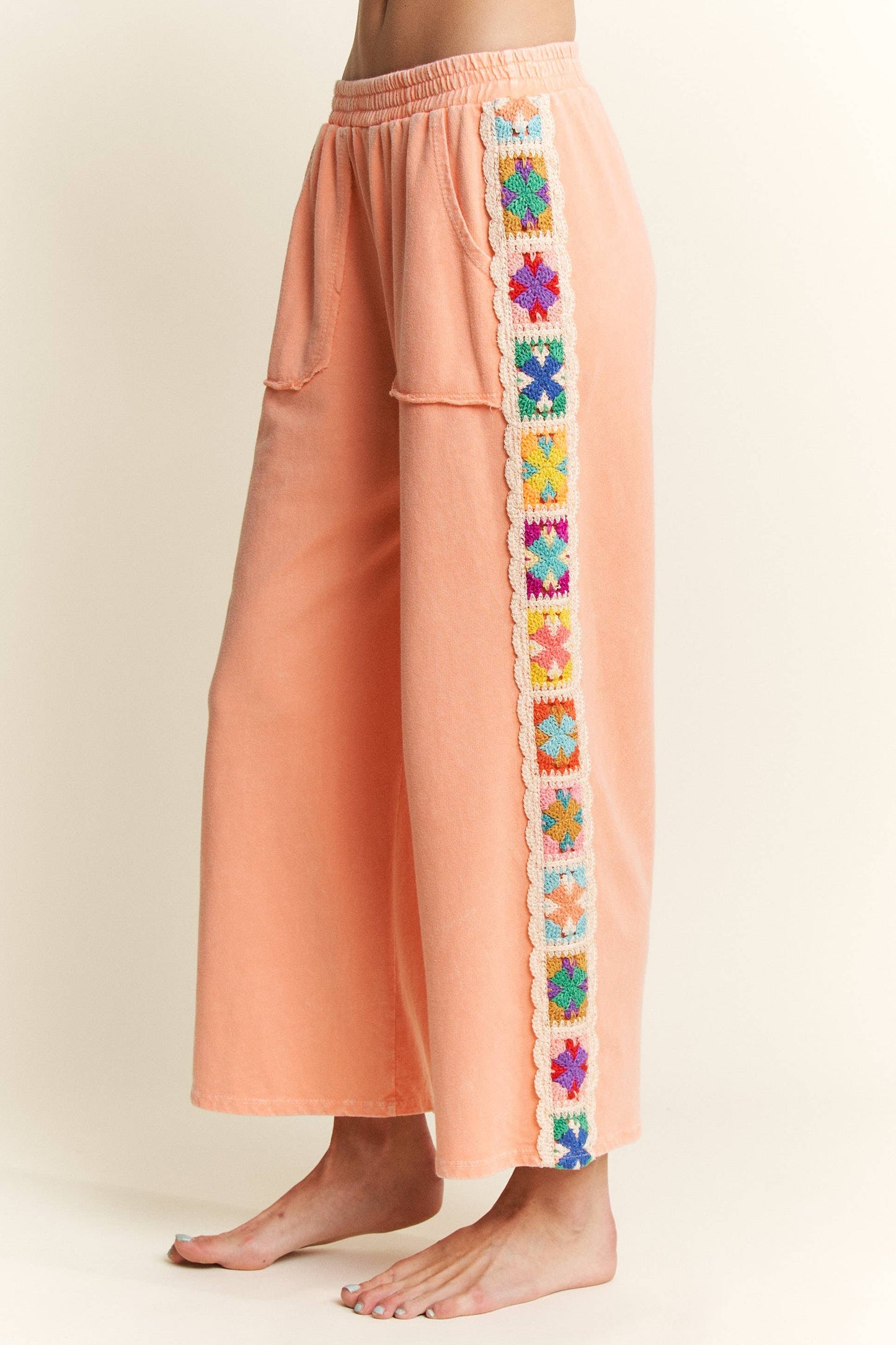 Mineral Washed Crochet Side Trim Pants