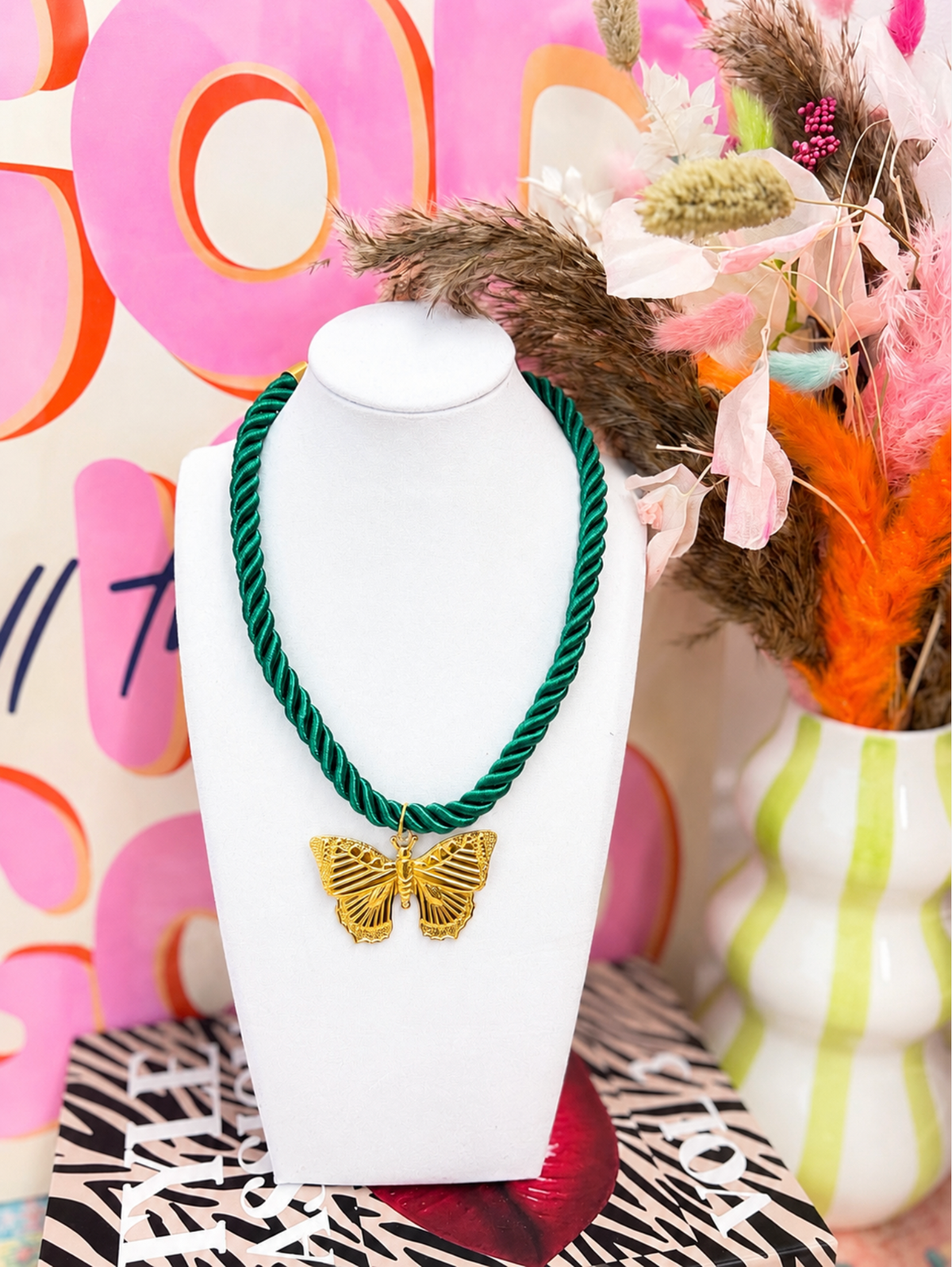 Emerald Twisted Flutter Butterfly Necklace