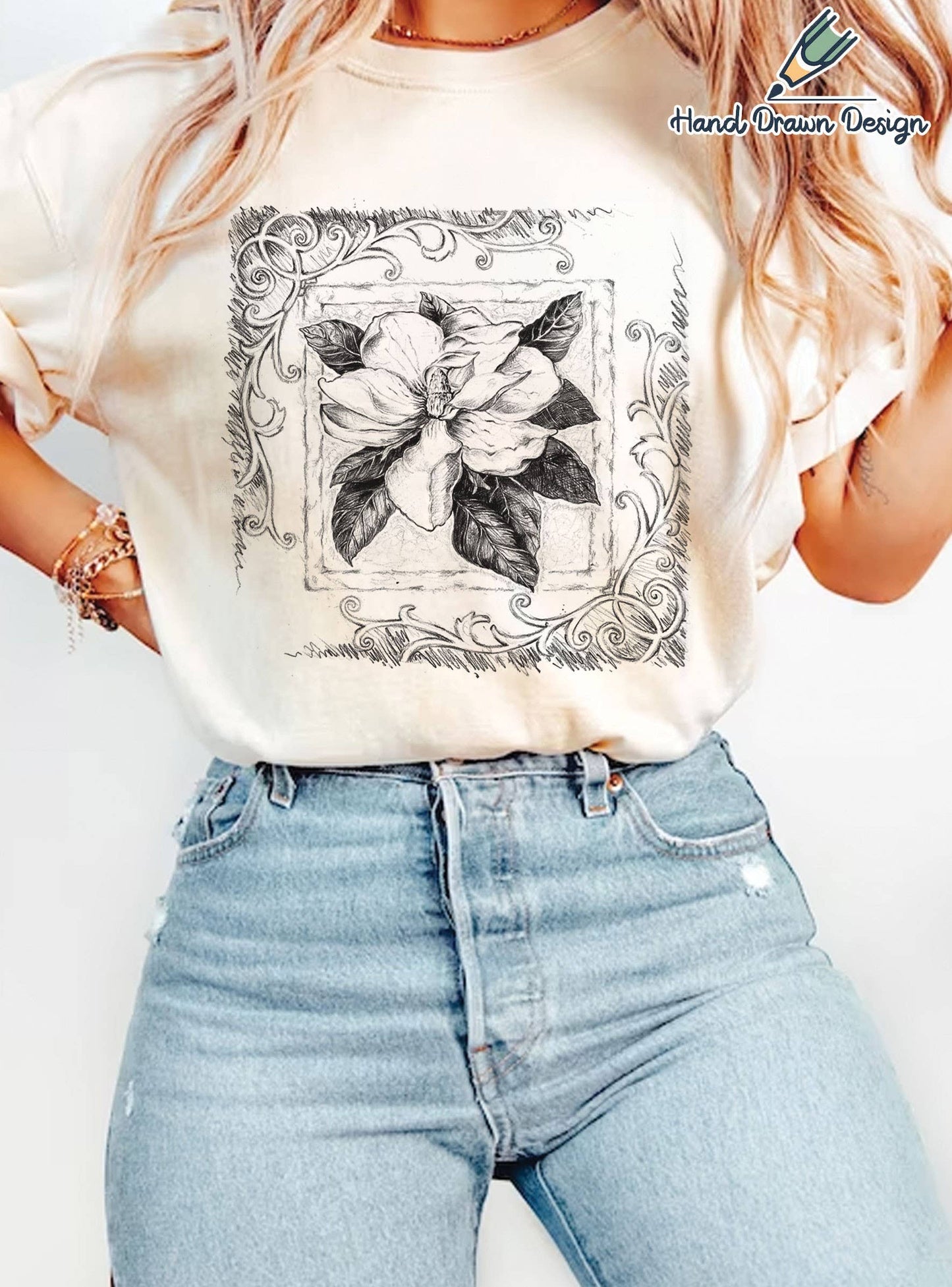 MAGNOLIA FLOWER HAND DRAWN GRAPHIC TSHIRTS