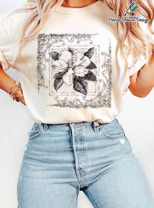MAGNOLIA FLOWER HAND DRAWN GRAPHIC TSHIRTS