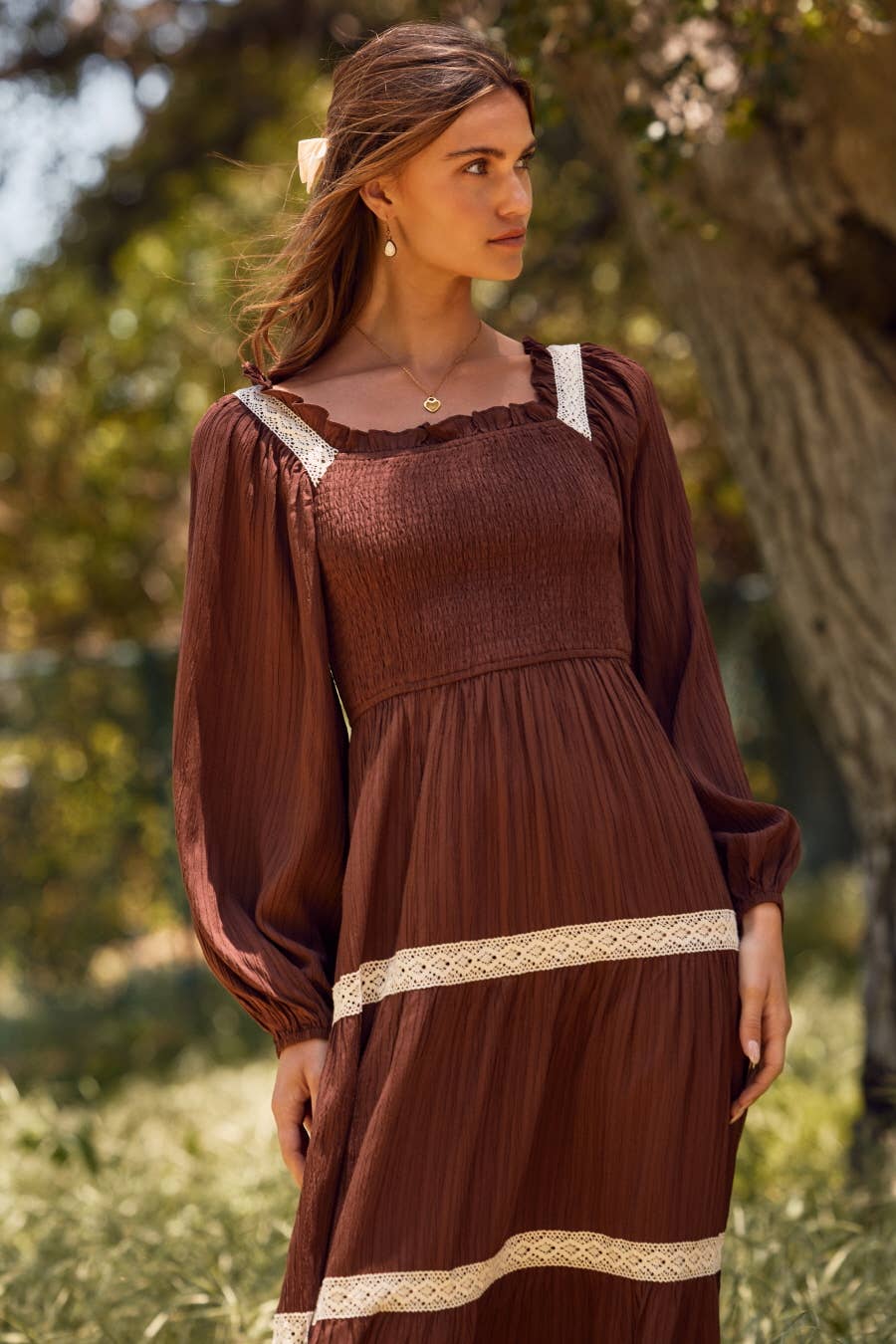 Long-sleeve Smocked Dress