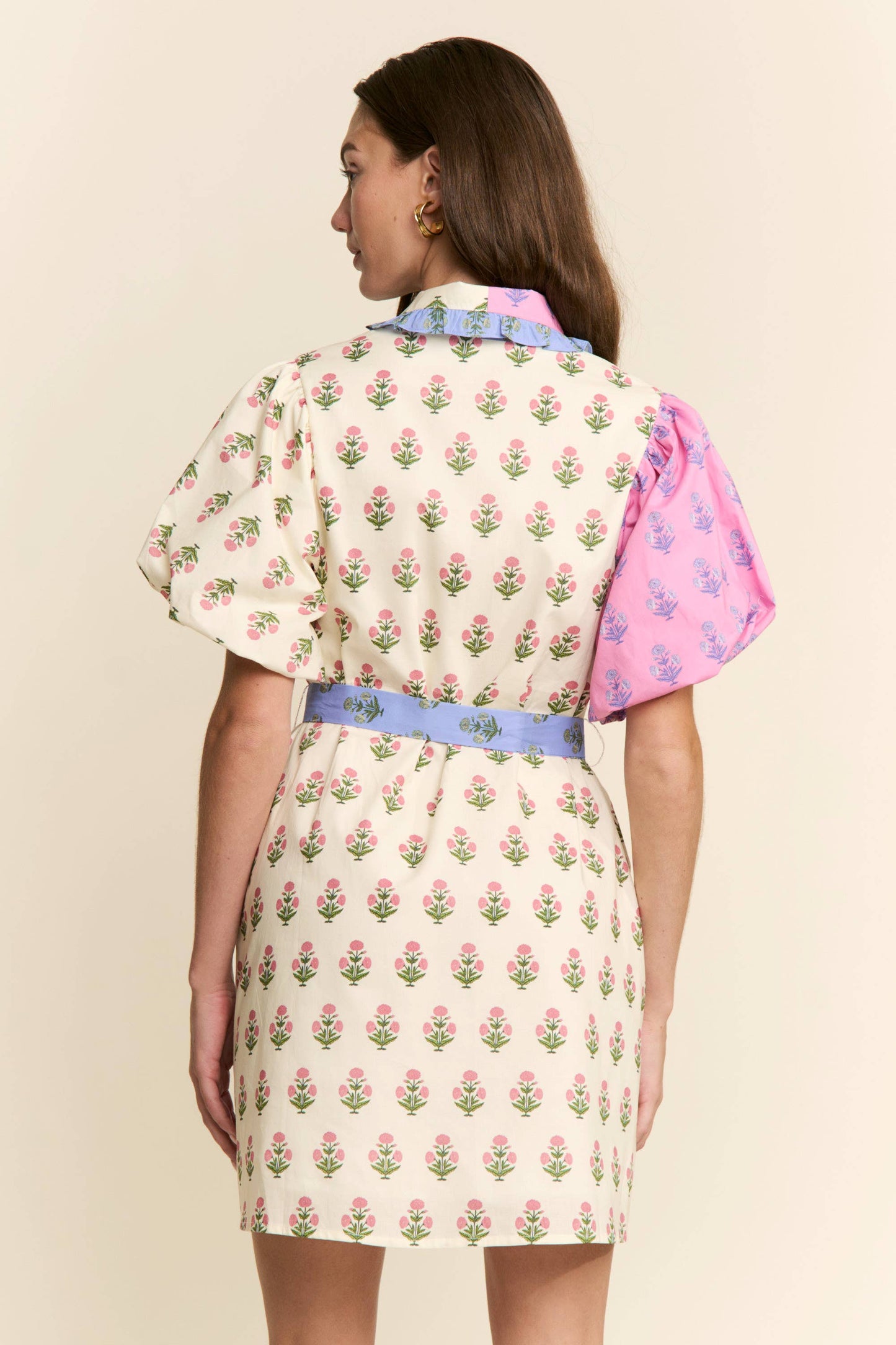 FLORAL PRINT COLOR BLOCK DRESS