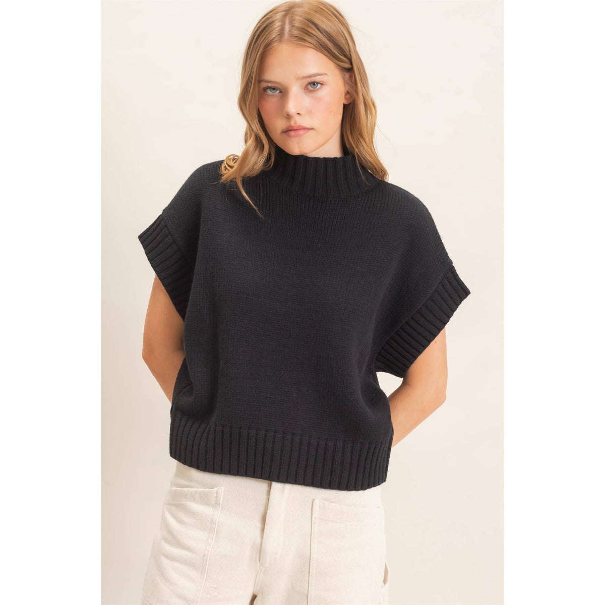 Ribbed Mock Neck Sweater Vest