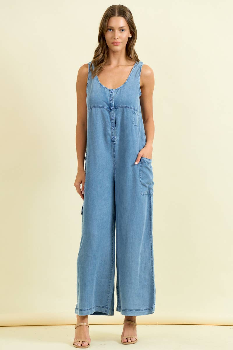 WIDE LEG CARGO JUMPSUIT