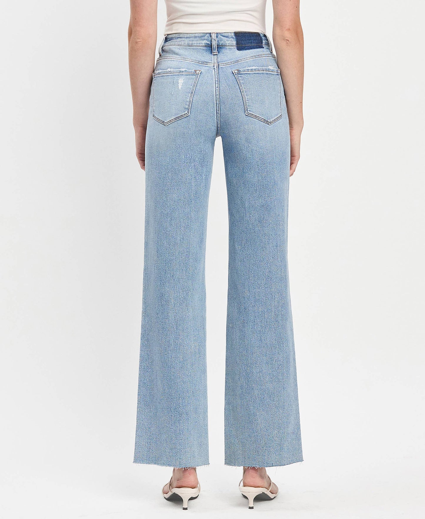 HIGH RISE CLEAN CUT RAW HEM WIDE LEG JEANS