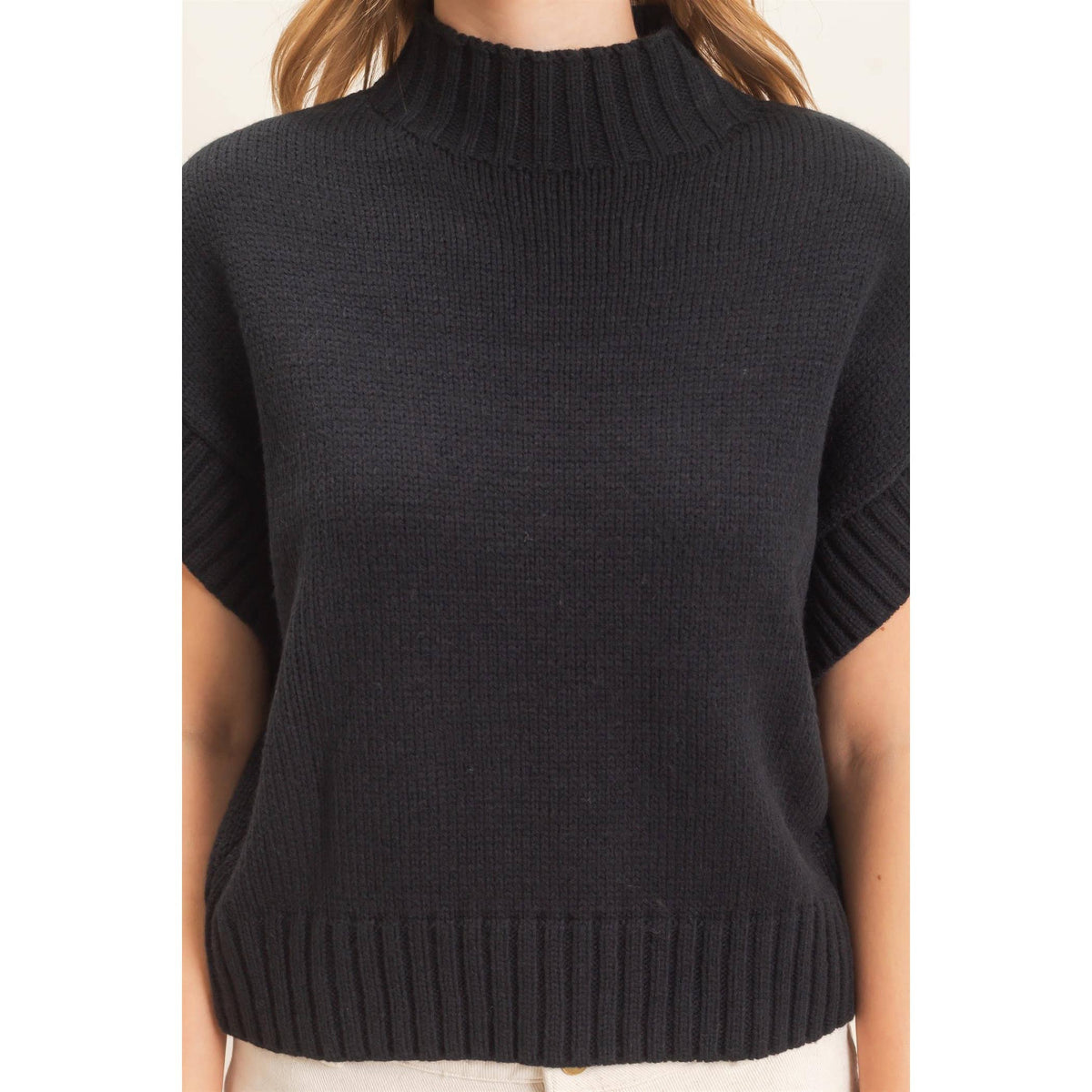 Ribbed Mock Neck Sweater Vest