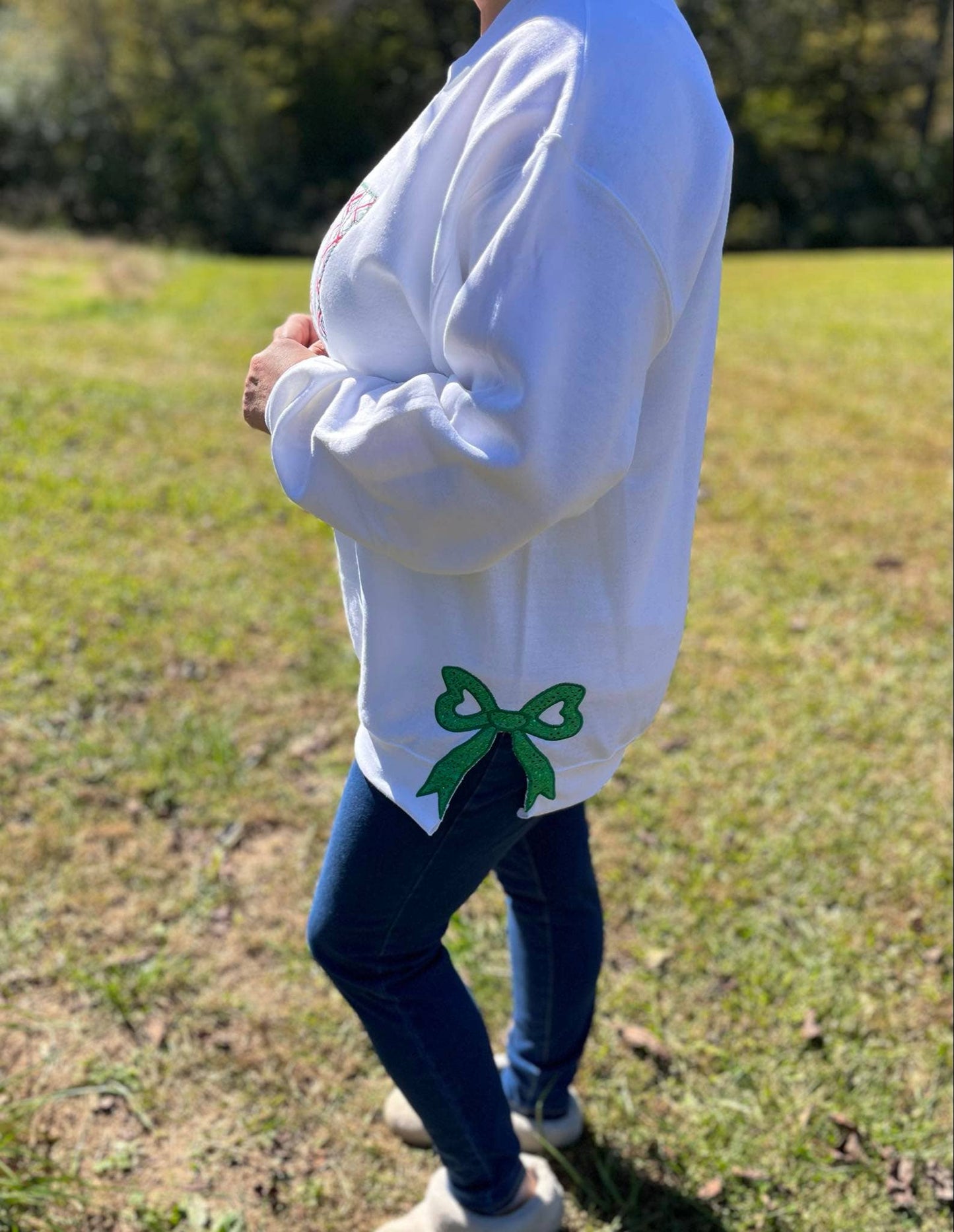 Merry and bright Christmas Sweatshirt, Side Bow