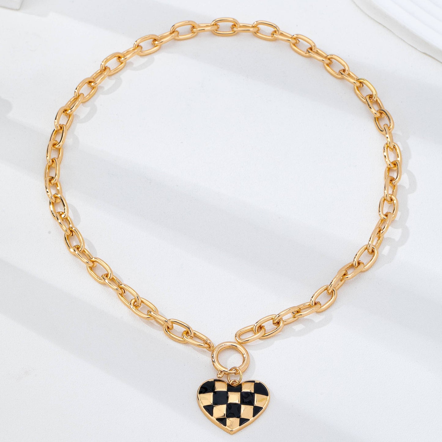 Checkered Heart Toggle Necklace