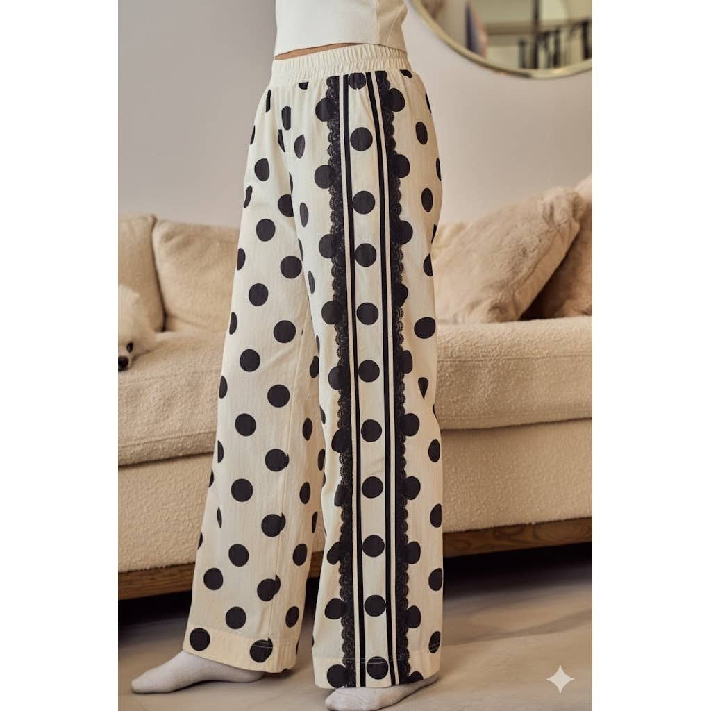 Polka Dot Spring Meadow Lace Trimmed Relaxed Pants