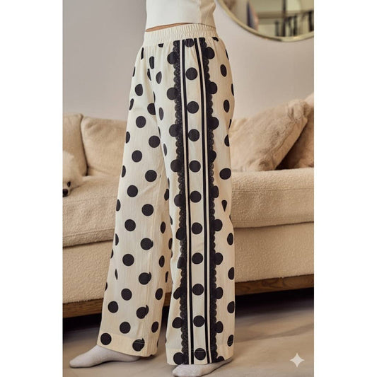 Polka Dot Spring Meadow Lace Trimmed Relaxed Pants
