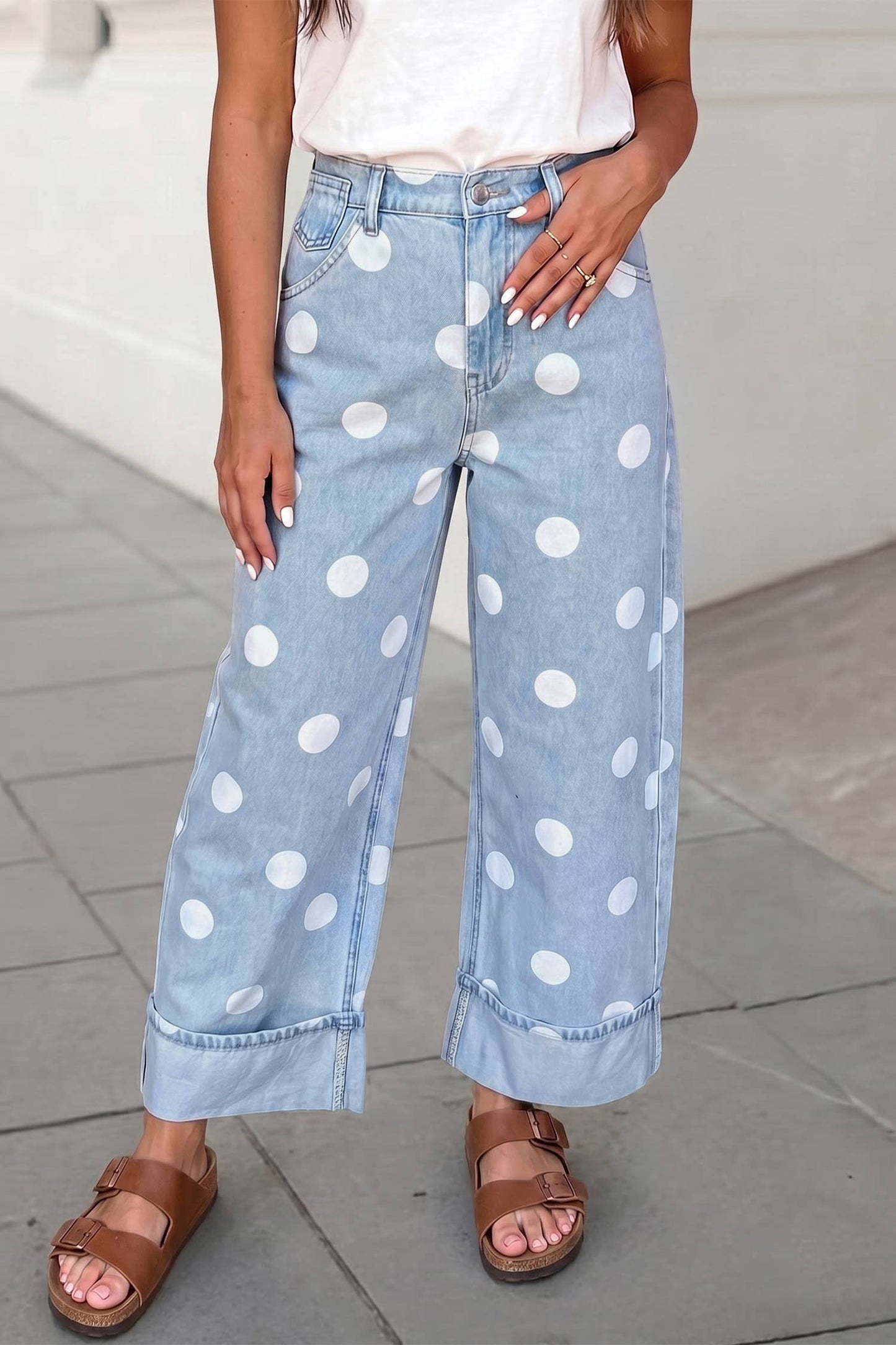 Casual Polka Dot Ankle Length Jeans