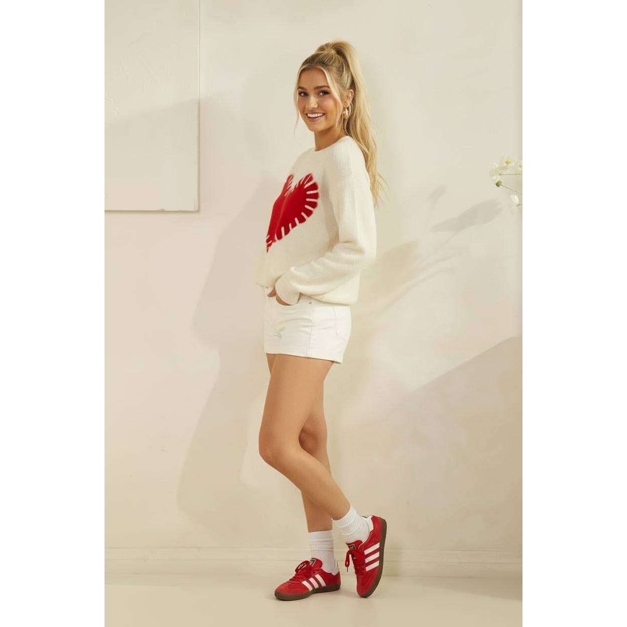 Fuzzy Knit Red Heart White Stitch