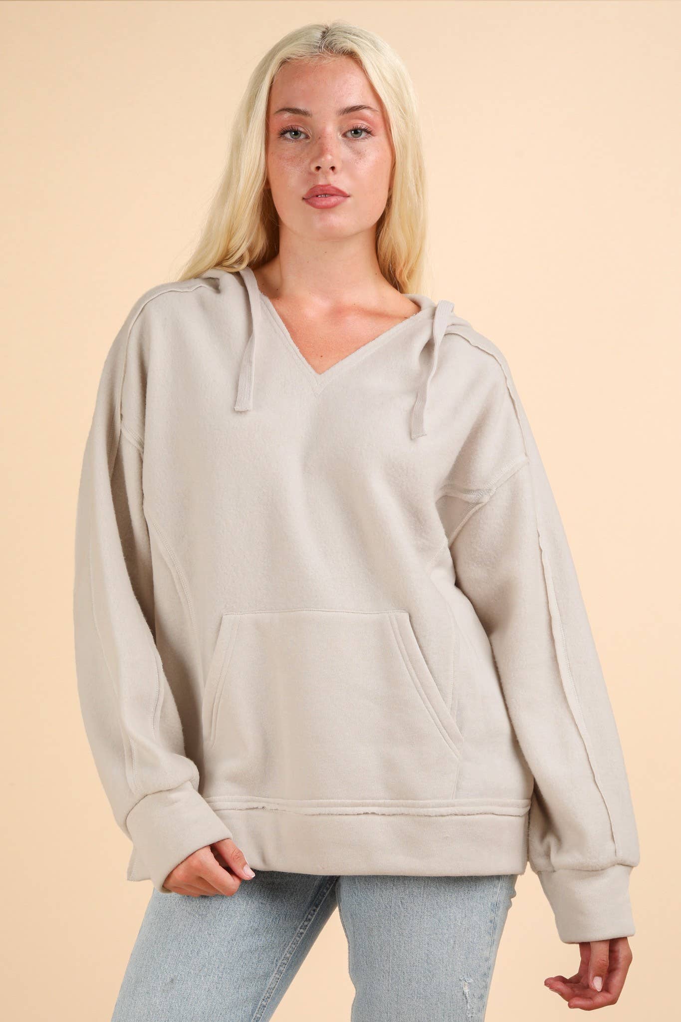 Mineral Washed Oversized Casual Hoodie Knit Top
