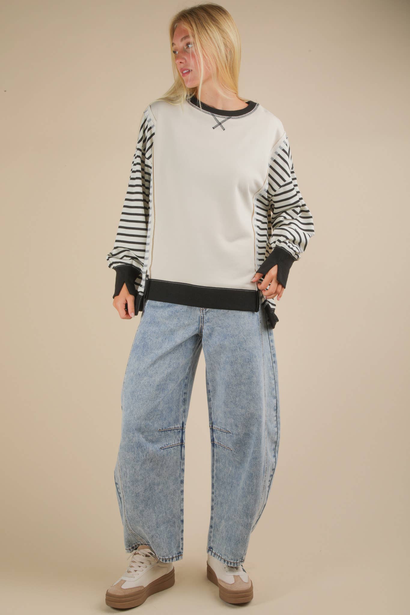 Oversized Striped Casual Knit Top