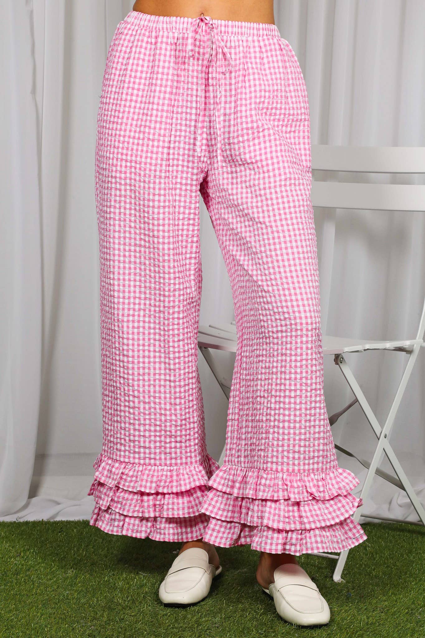 Gingham Layered Ruffle Pants