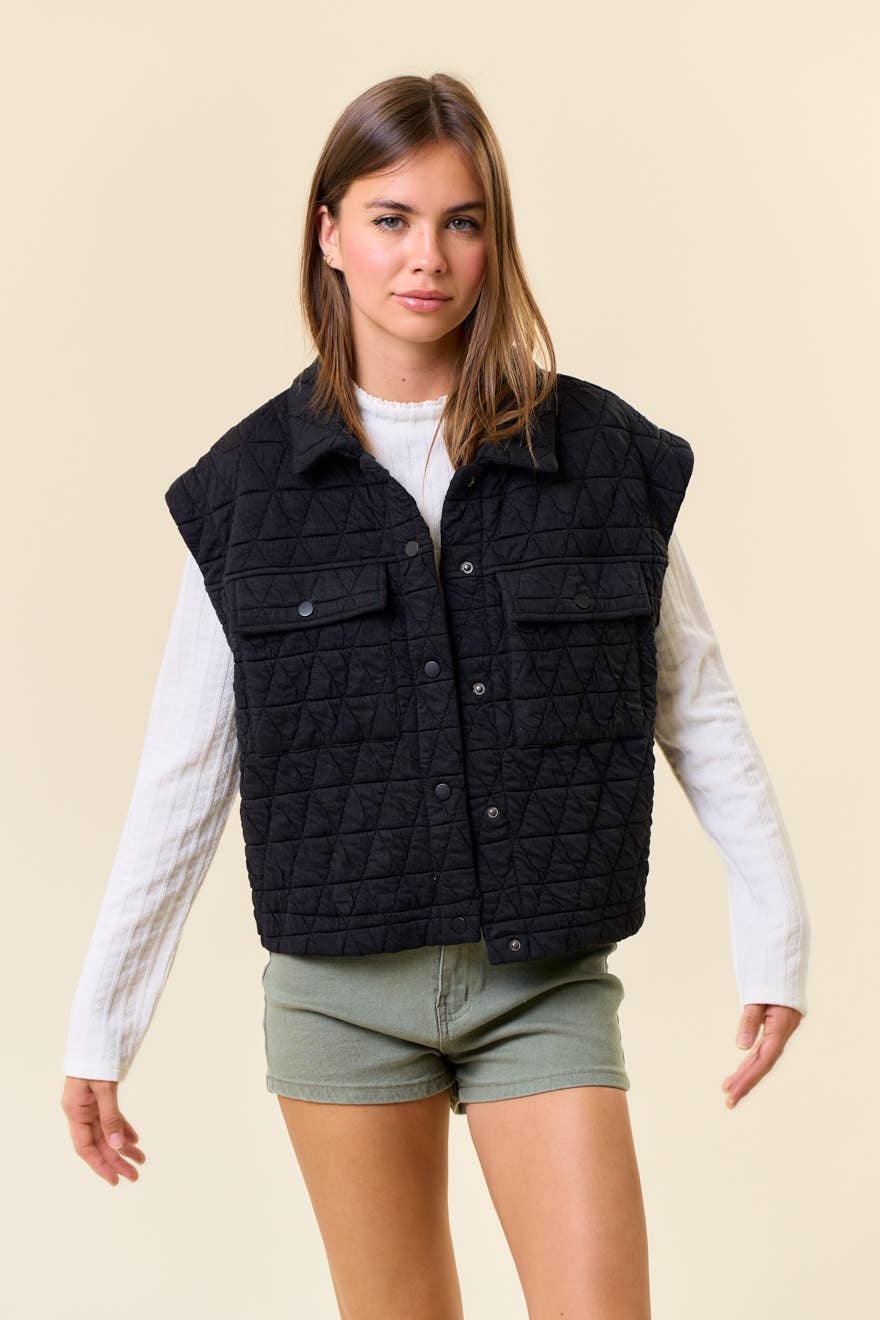 QUILTED POINT PATCHED POCKET VEST