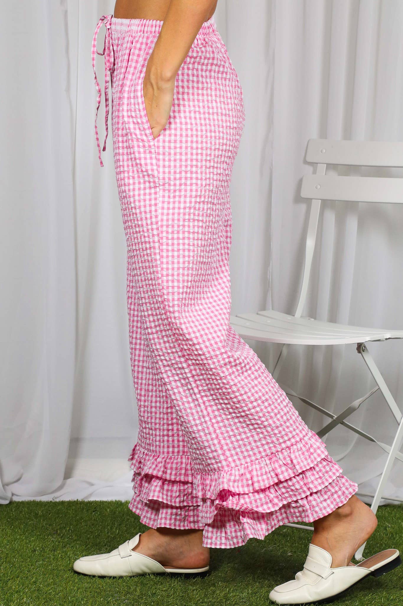 Gingham Layered Ruffle Pants