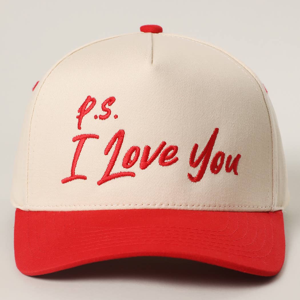 P.S. I Love You Valentine Embroidery Two-Tone Trucker Hat