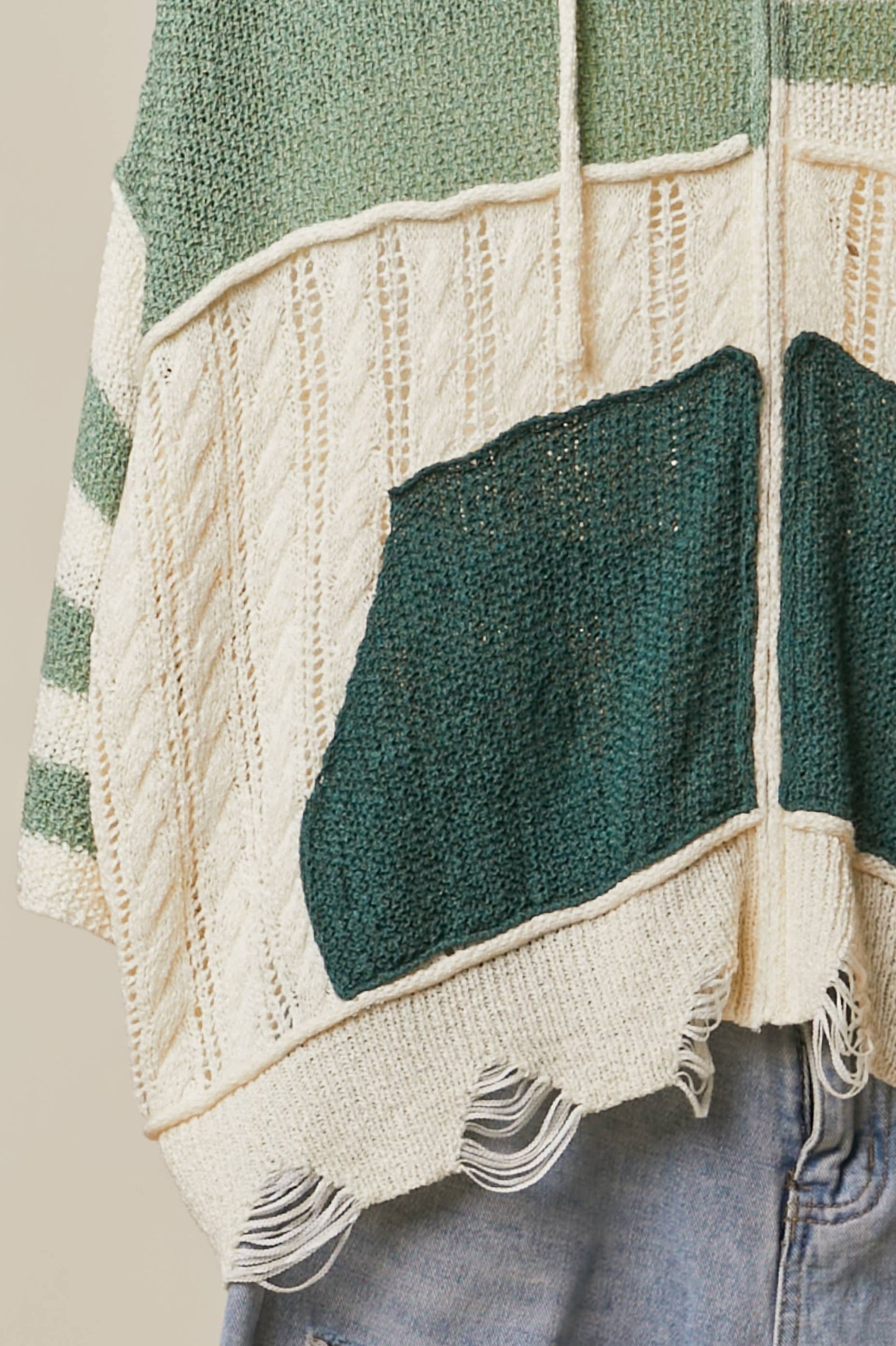 Stripe Distressed Knit Hoodie