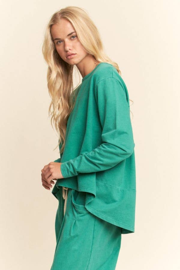 GARMENT WASHED LONG SLEEVE TOP AND PANTS SET