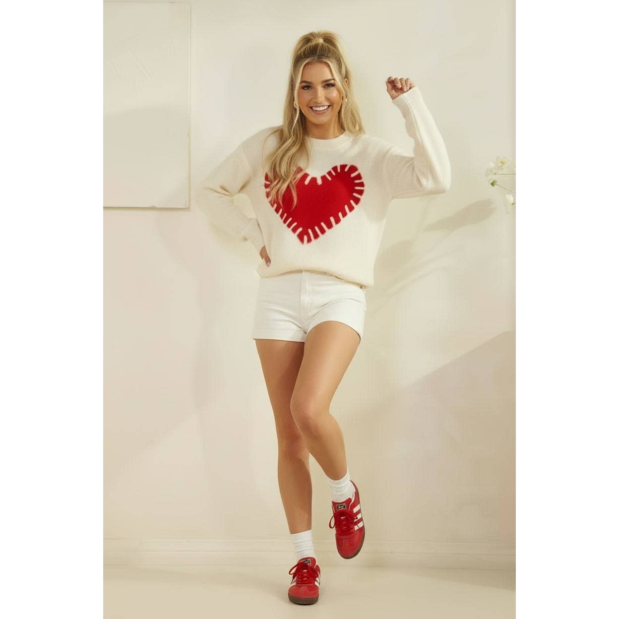 Fuzzy Knit Red Heart White Stitch