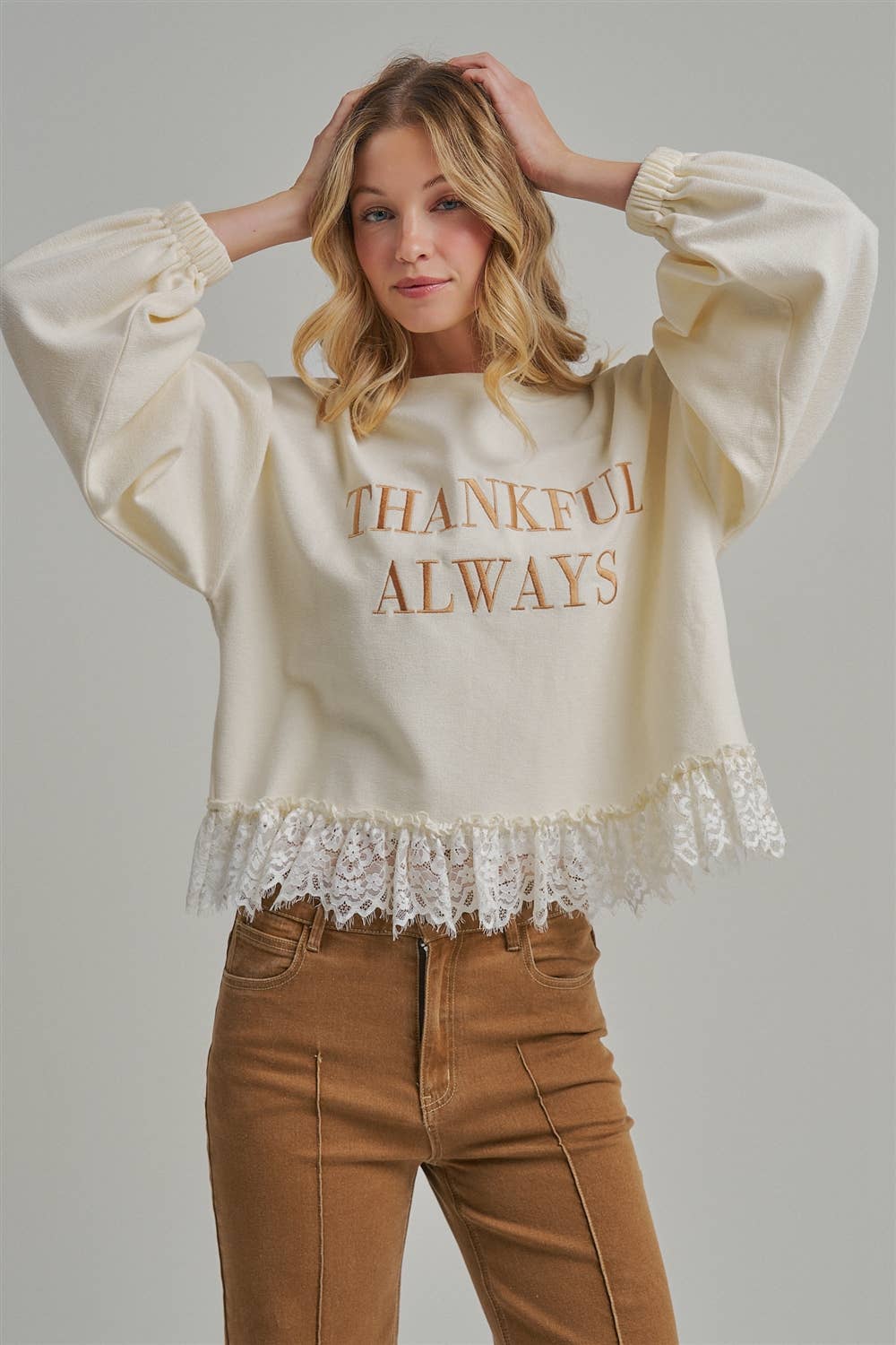 THANKFUL ALWAYS EMBROIDERED THANKSGIVING TOP