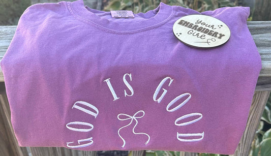 God Is Good Arched With Bow Embroidered CC T-Shirt