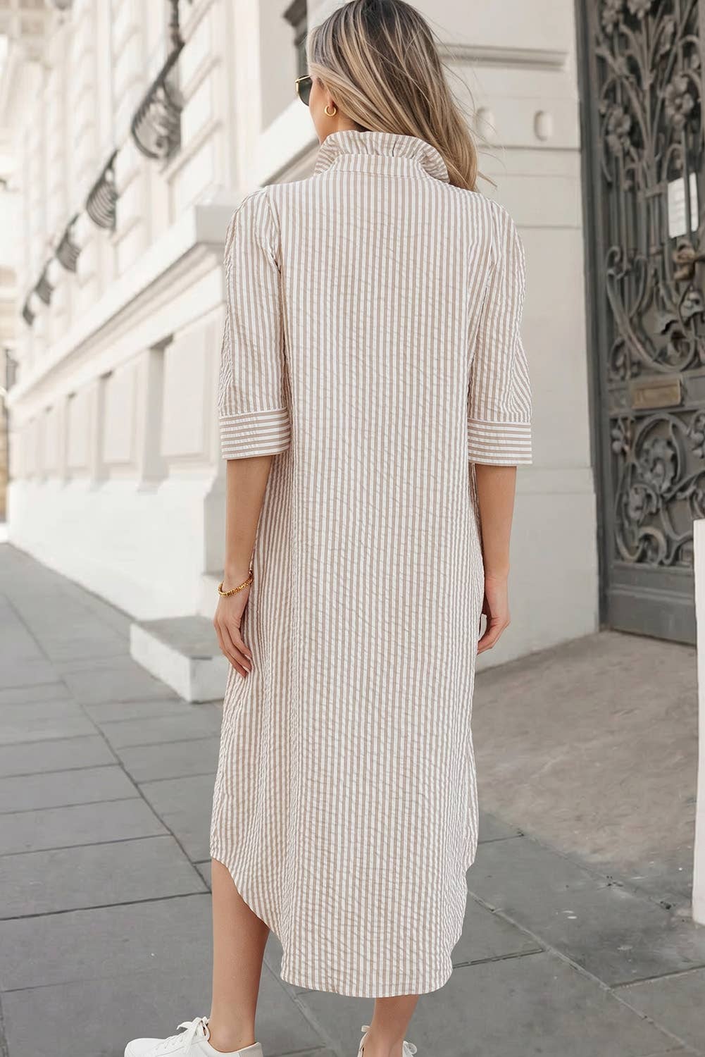 Stripe Frilled Collar Shirt Dress