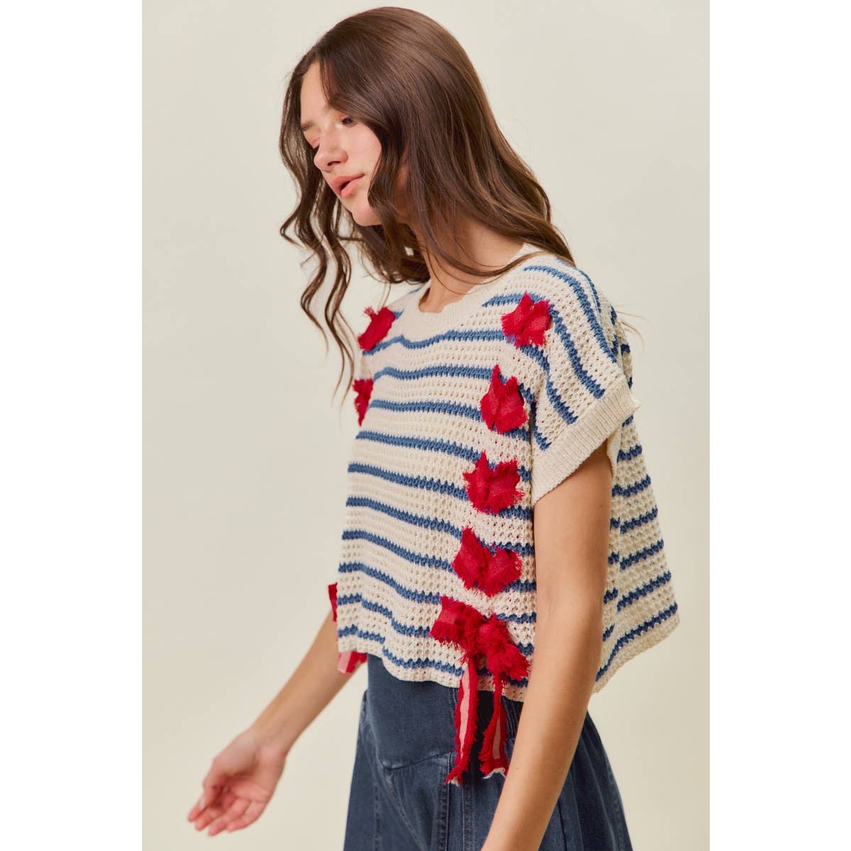 STRIPE RIBBON DETAIL SWEATER VEST