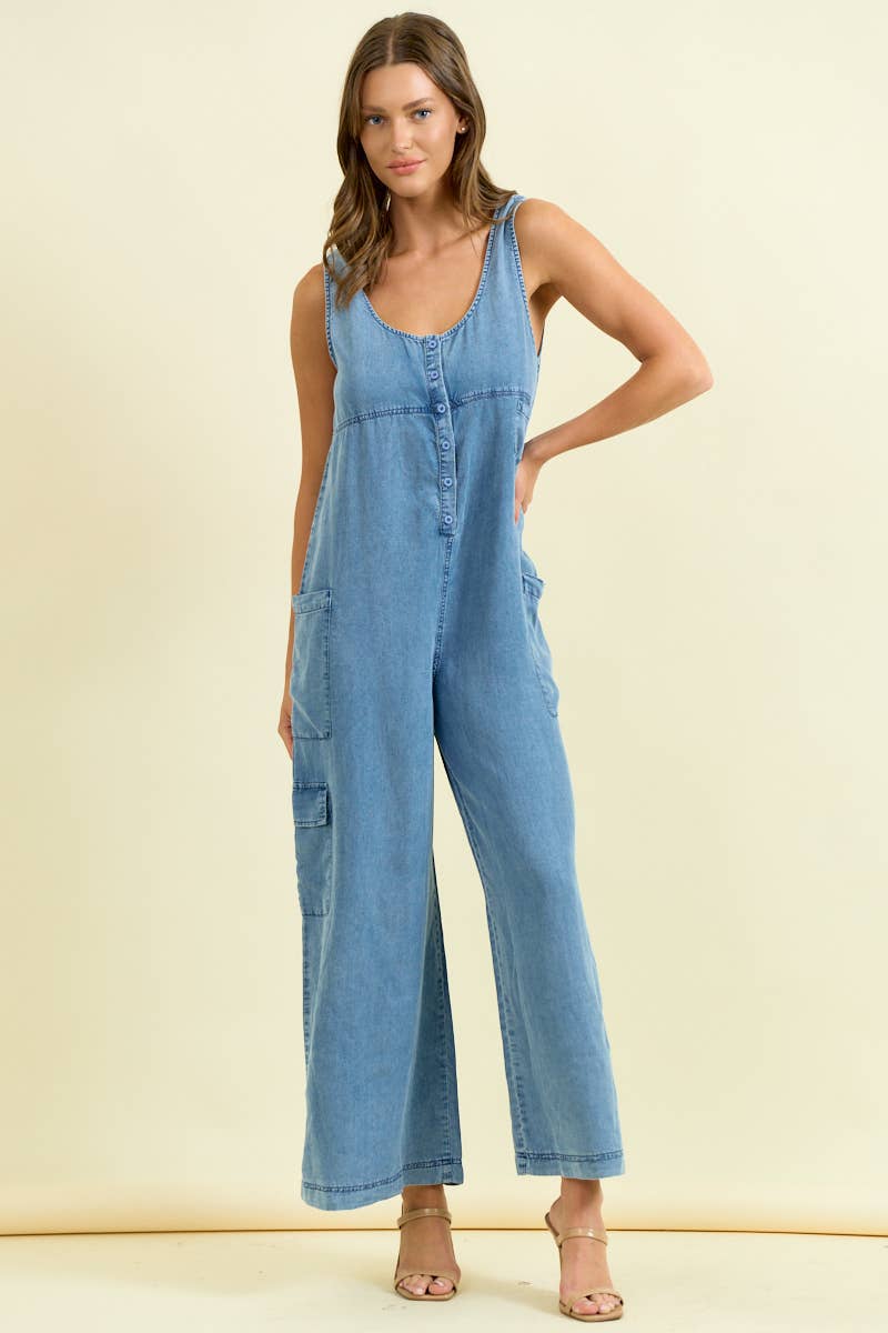 WIDE LEG CARGO JUMPSUIT