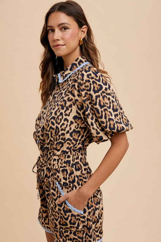 Leopard Print Button Down Romper