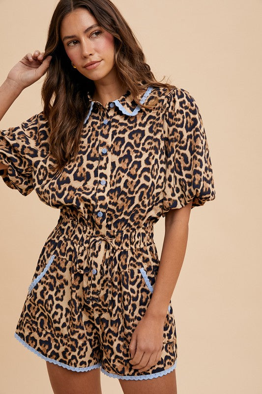 Leopard Print Button Down Romper