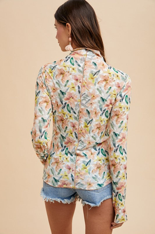 Floral Print Mesh Top