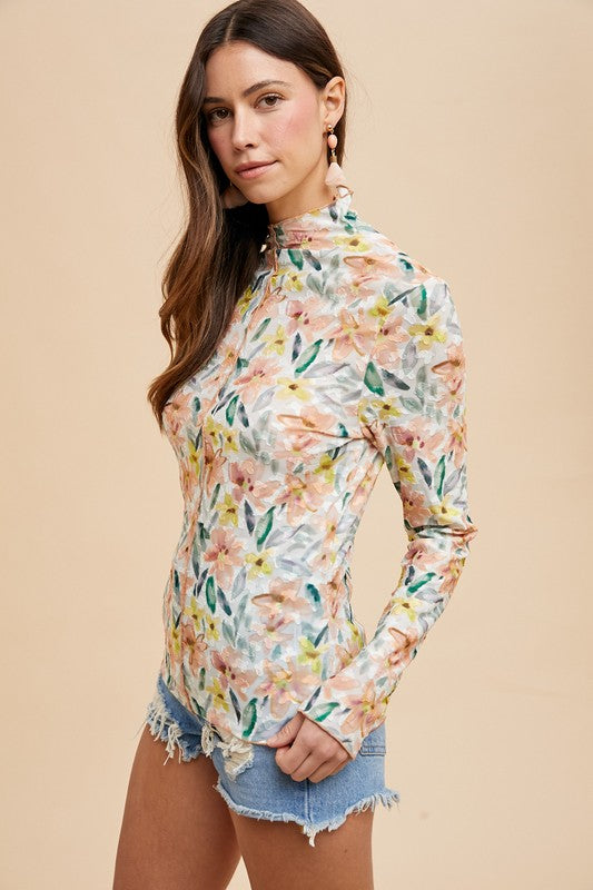 Floral Print Mesh Top