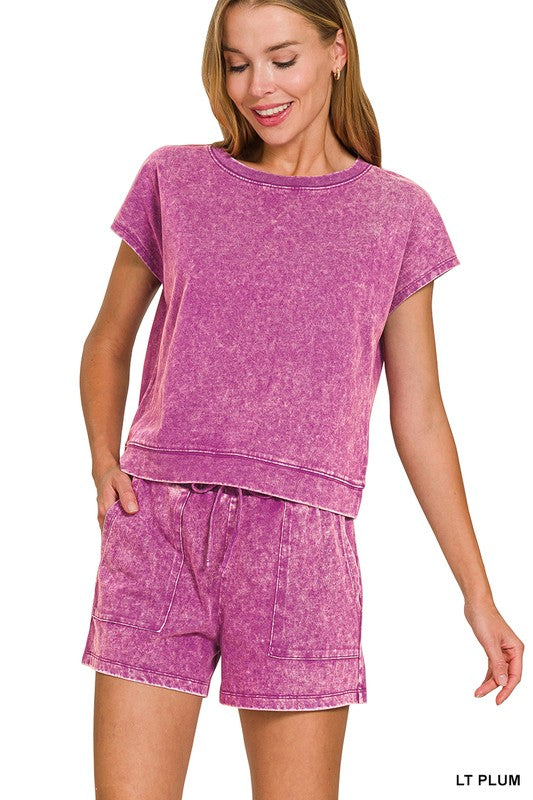 Cotton Washed Top & Shorts Set