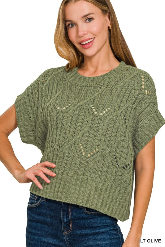 Cable Knit Short Sleeve Sweater