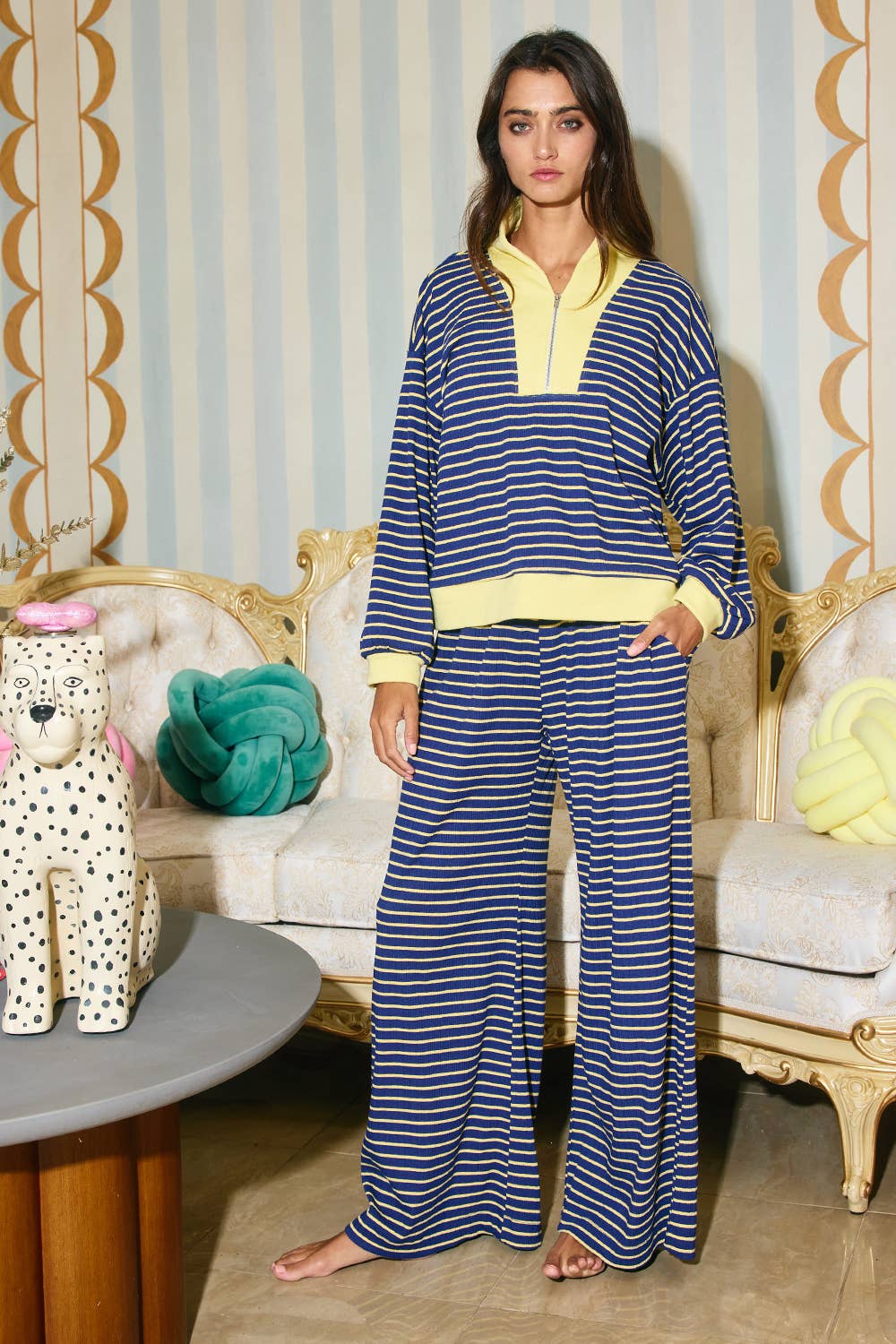 Drawstring Stripe Ribbed Sweatpants