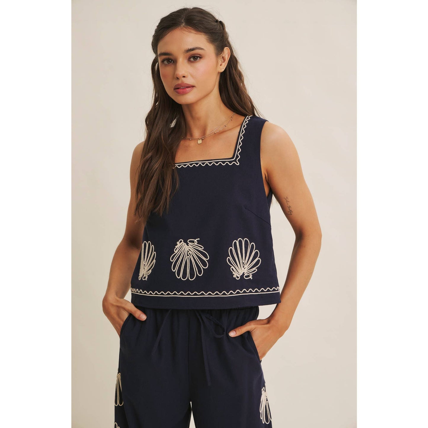 LUXURY COASTAL SEASHELL EMBROIDERED PANTS